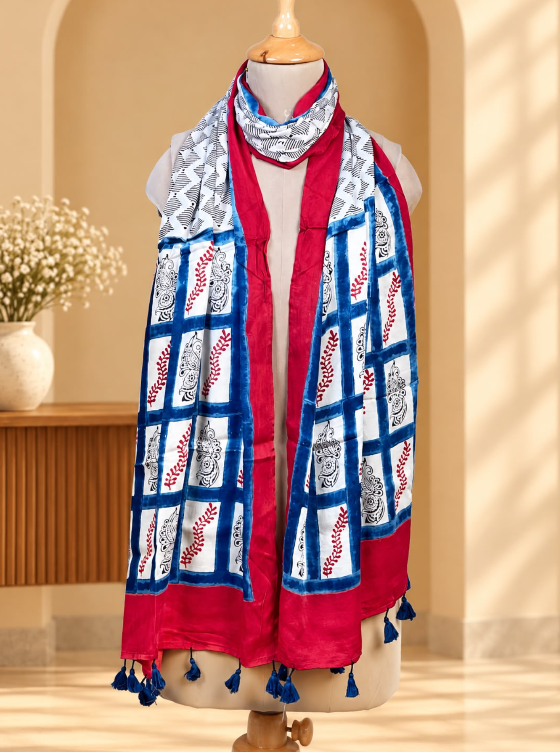 Ajrakh Modal Stoles 5071 IVORY 1