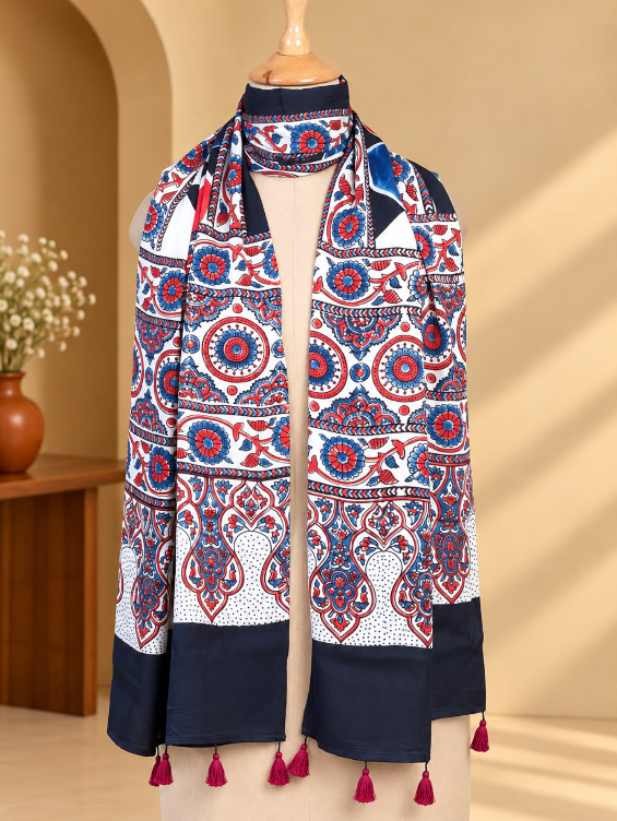 Ajrakh Modal Stoles 5071 IVORY 2