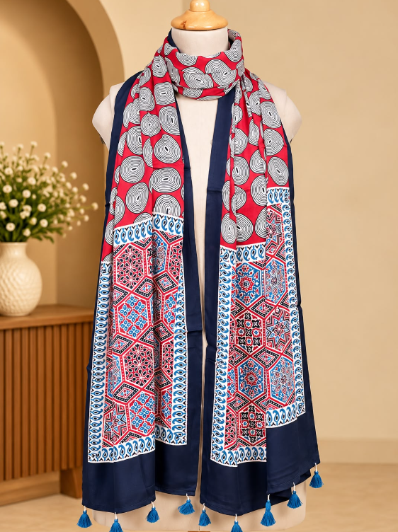 Ajrakh Modal Stoles 5071 RED 1