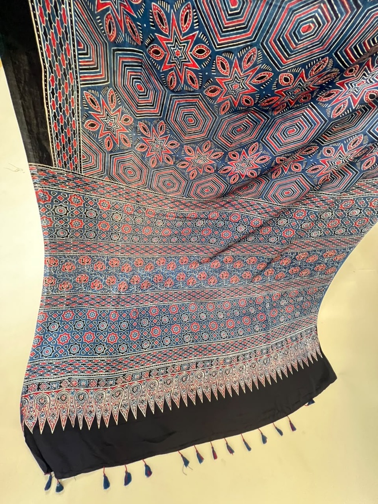 Ajrakh Modal Silk Sarees 4243 S12