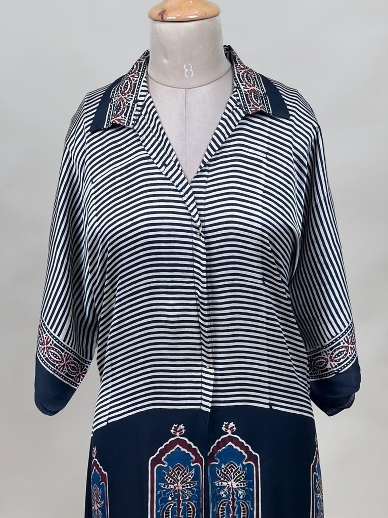 Ajrakh Modal Shirt Style Kurti 4803 BLACK