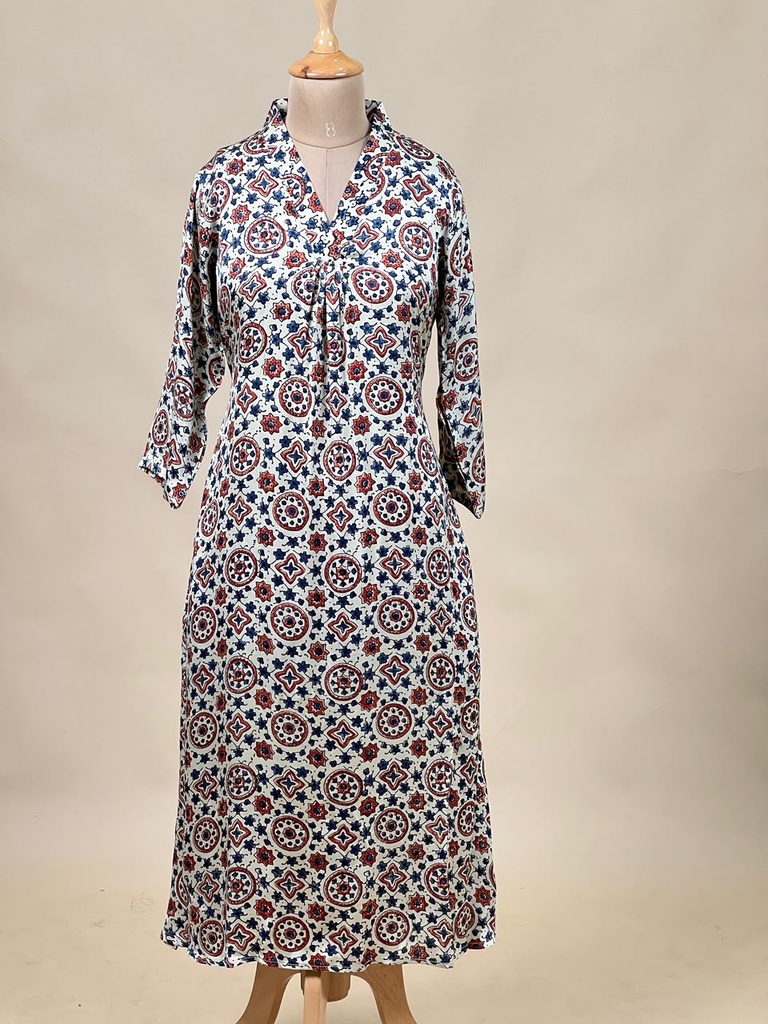 Ajrakh Modal Aline Kurtis 5053 IVORY