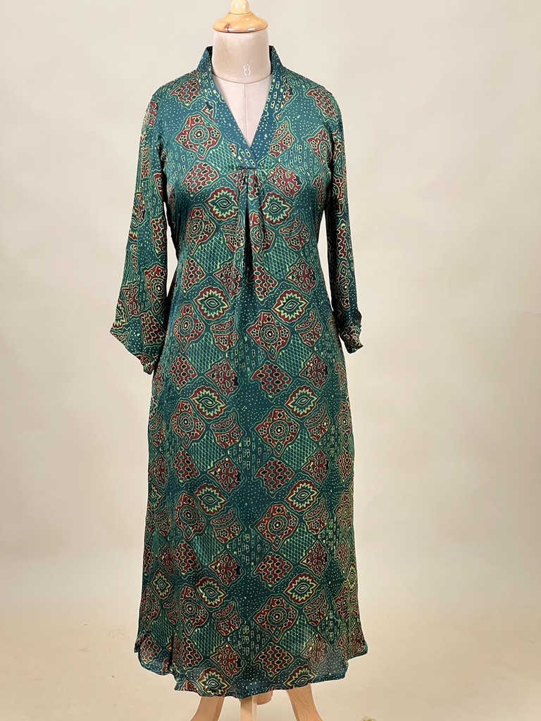 Ajrakh Modal Aline Kurtis 5053 GREEN