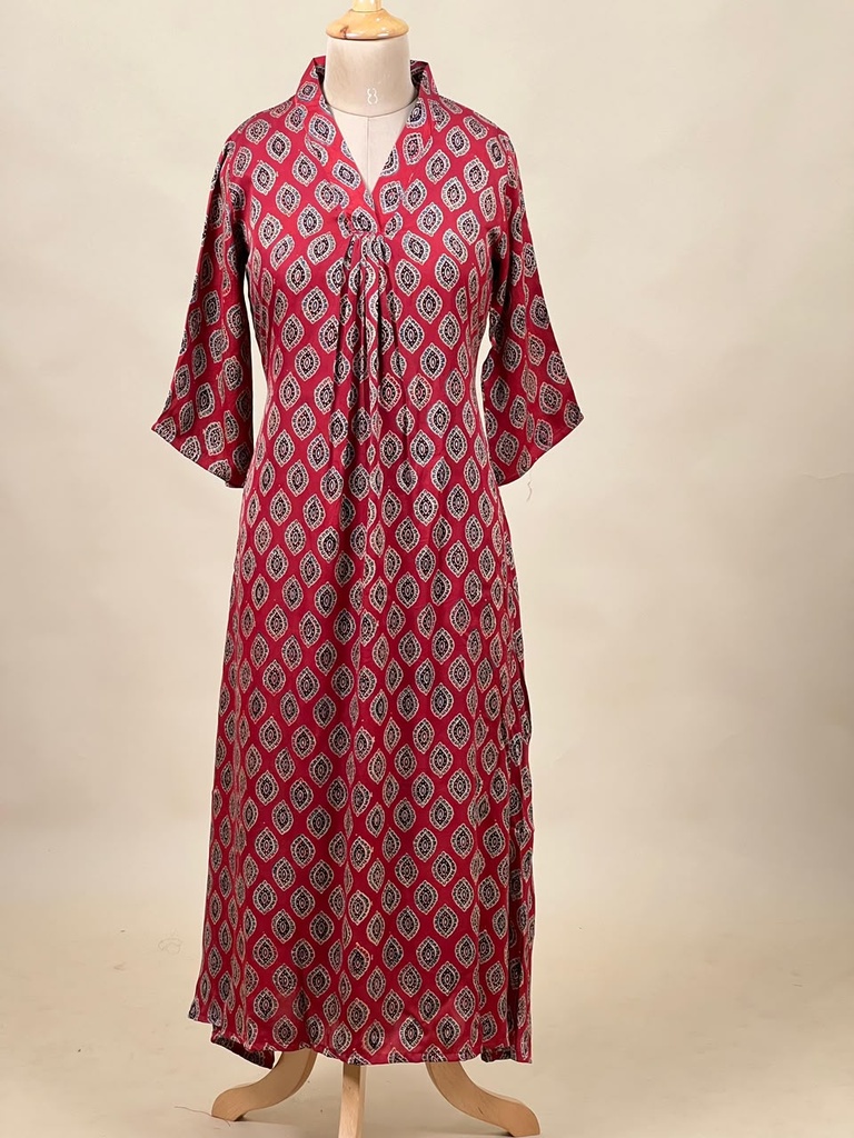 Ajrakh Modal Silk Aline Kurti 5053