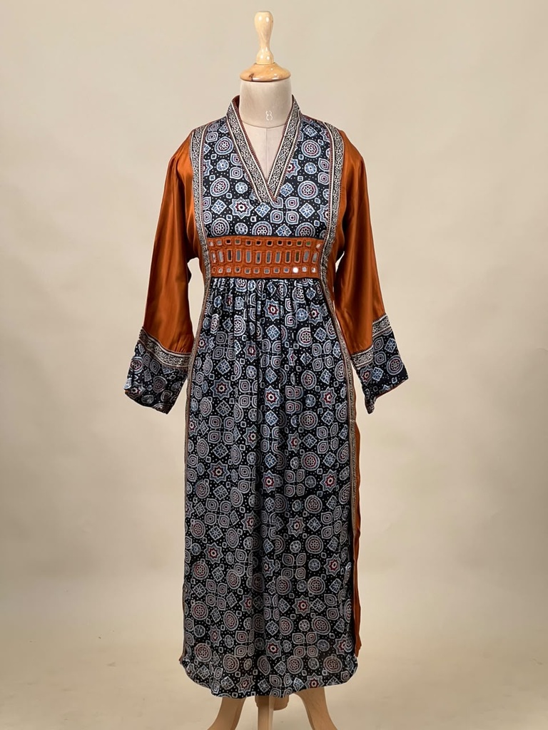 Ajrakh Modal Silk Aline Kurti 5053 RUST ORANGE 4