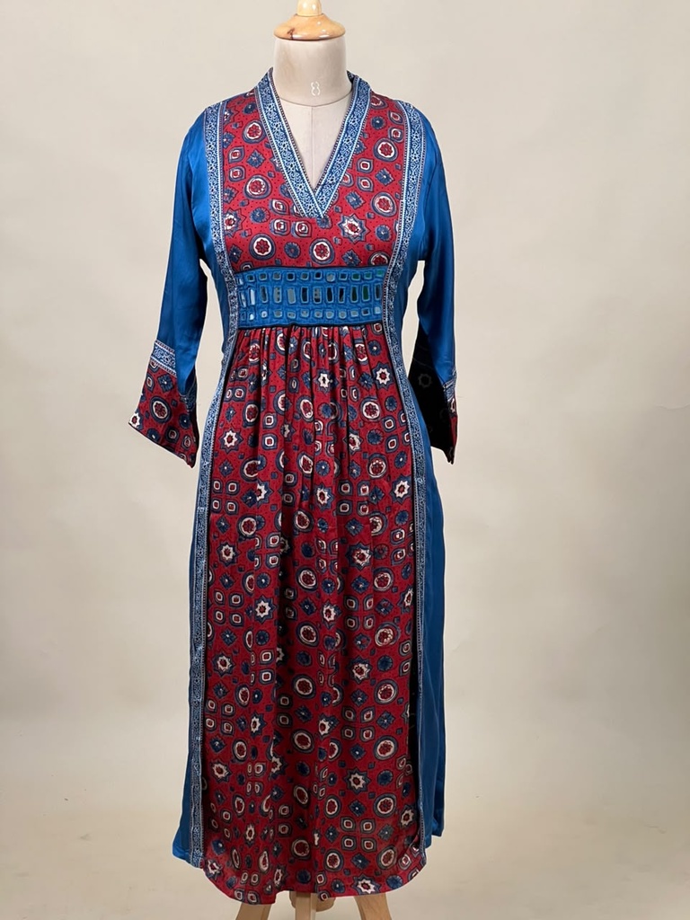 Ajrakh Modal Silk Aline Kurti 5053 BLUE 1