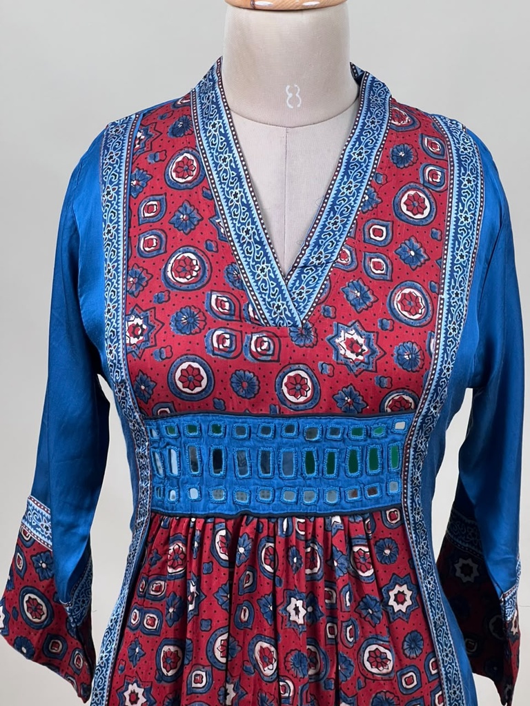 Ajrakh Modal Silk Aline Kurti 5053 BLUE 1