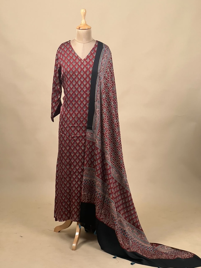 Ajrakh Modal Kurti Dupatta Set 5012 MAROON