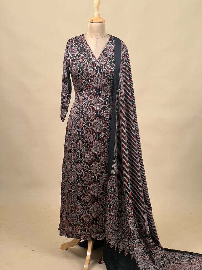 Ajrakh Modal Kurti Dupatta Set 5012 BLACK
