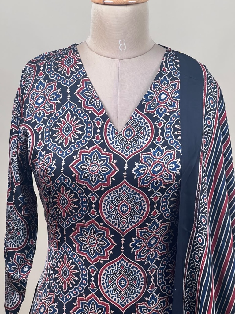 Ajrakh Modal Kurti Dupatta Set 5012 BLACK