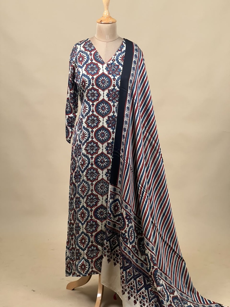 Ajrakh Modal Kurti Dupatta Set 5012 IVORY