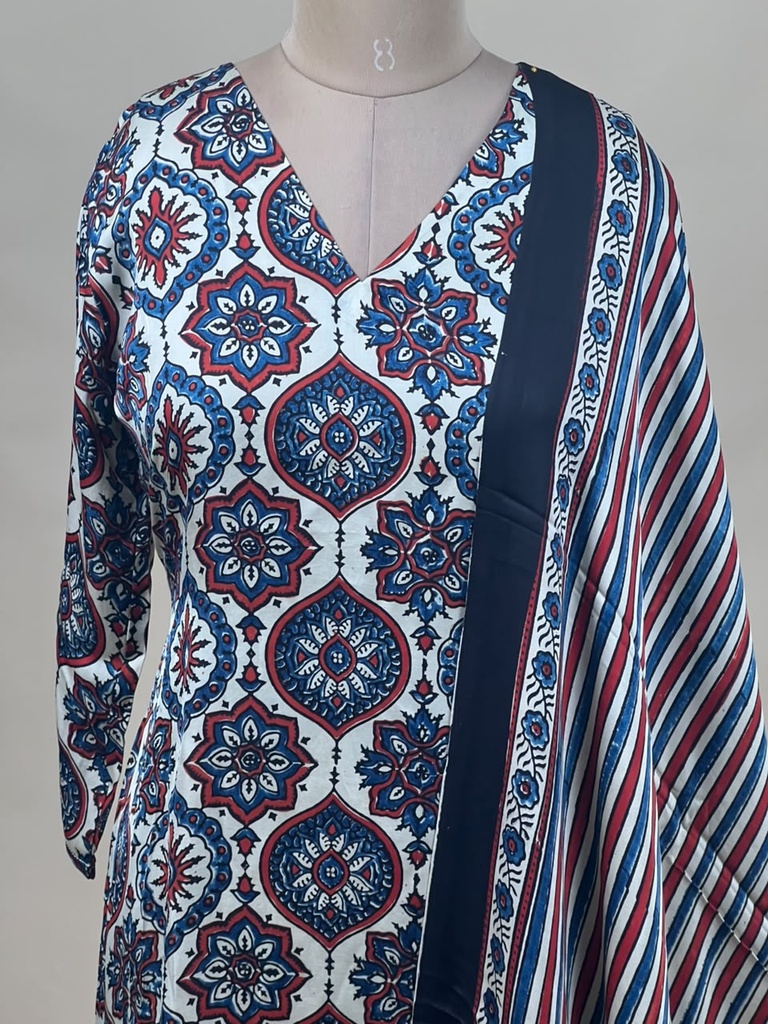 Ajrakh Modal Kurti Dupatta Set 5012 IVORY
