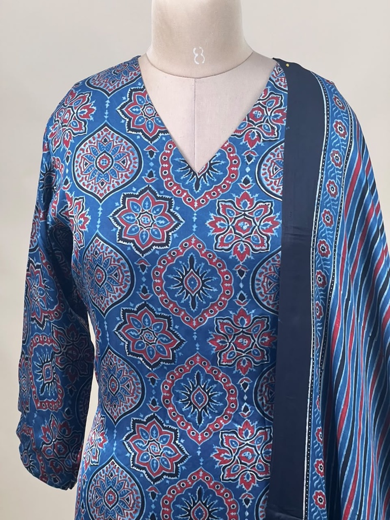 Ajrakh Modal Kurti Dupatta Set 5012