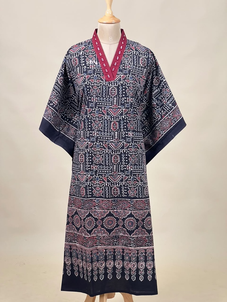Ajrakh Cotton Kaftan 4802 BLACK 7