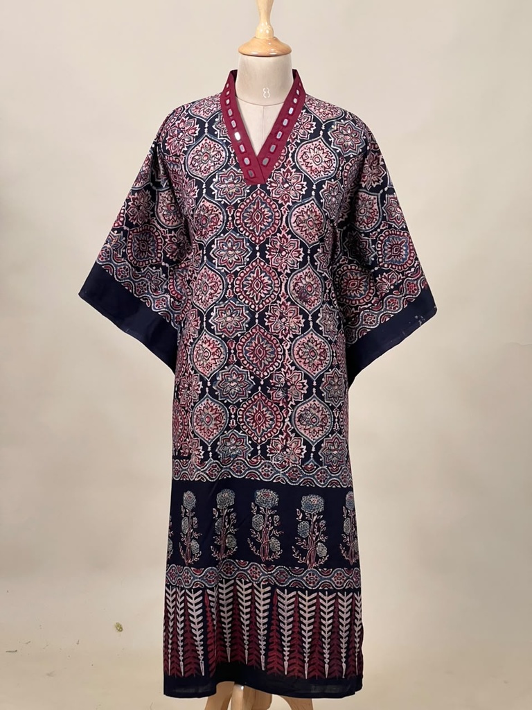 Ajrakh Cotton Kaftan 4802 BLACK 1