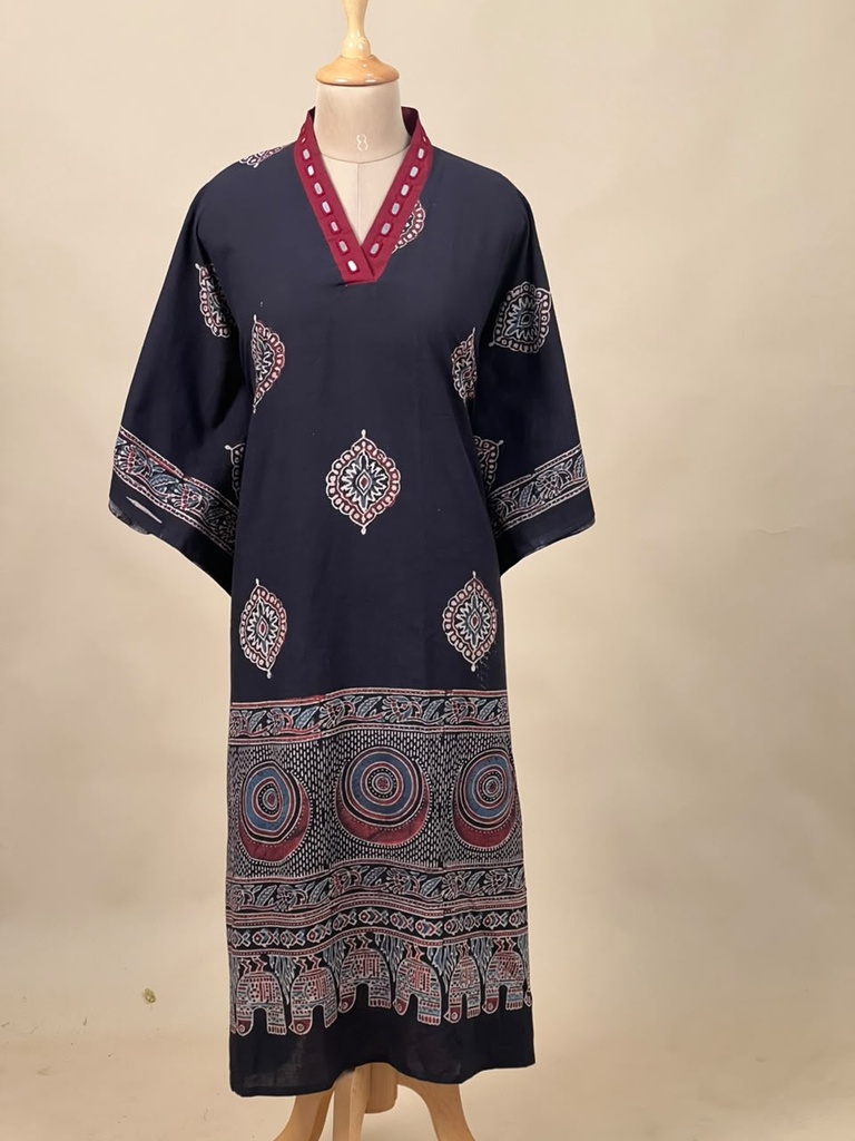 Ajrakh Cotton Kaftan 4802 BLACK 2