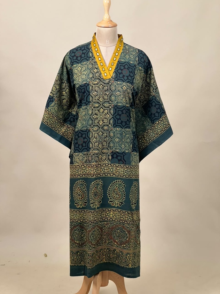 Ajrakh Cotton Kaftan 4802 GREEN 1