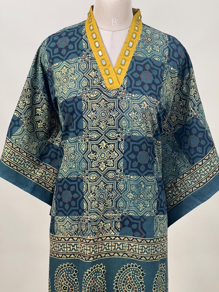 Ajrakh Cotton Kaftan 4802 GREEN 1