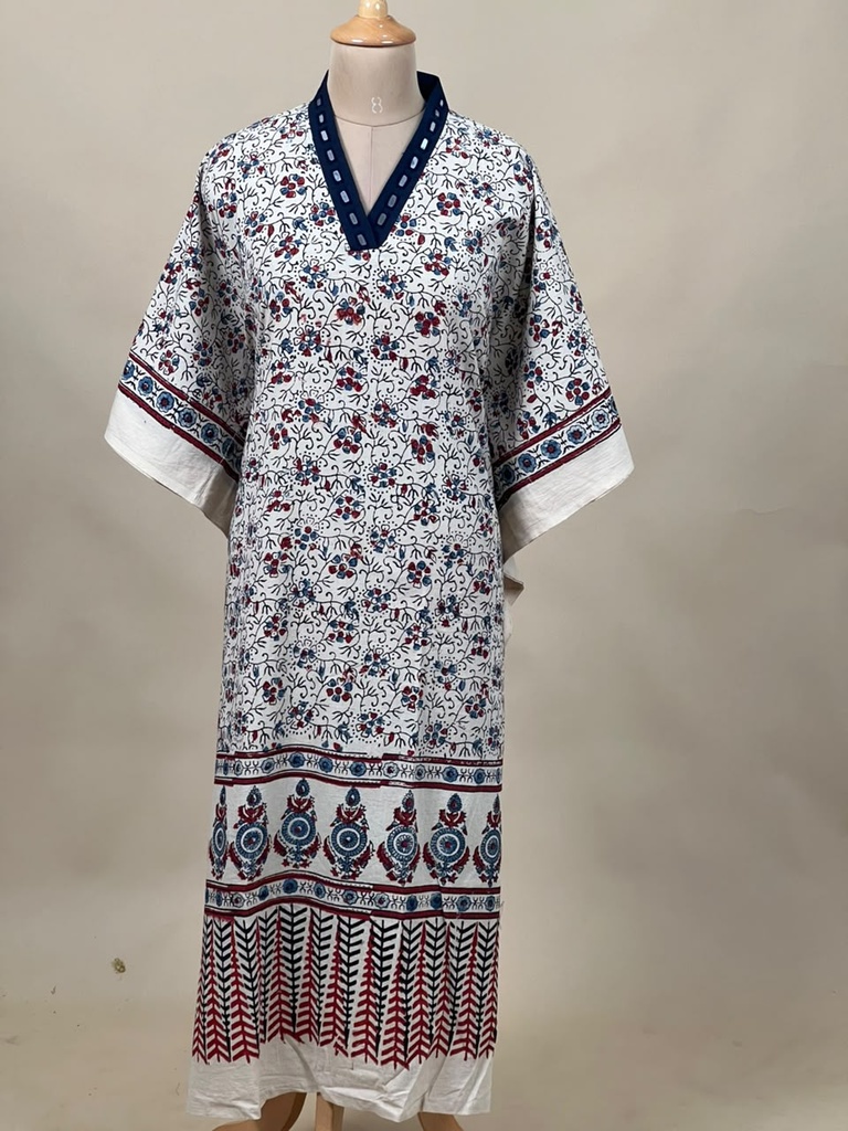 Ajrakh Cotton Kaftan 4802 IVORY 1