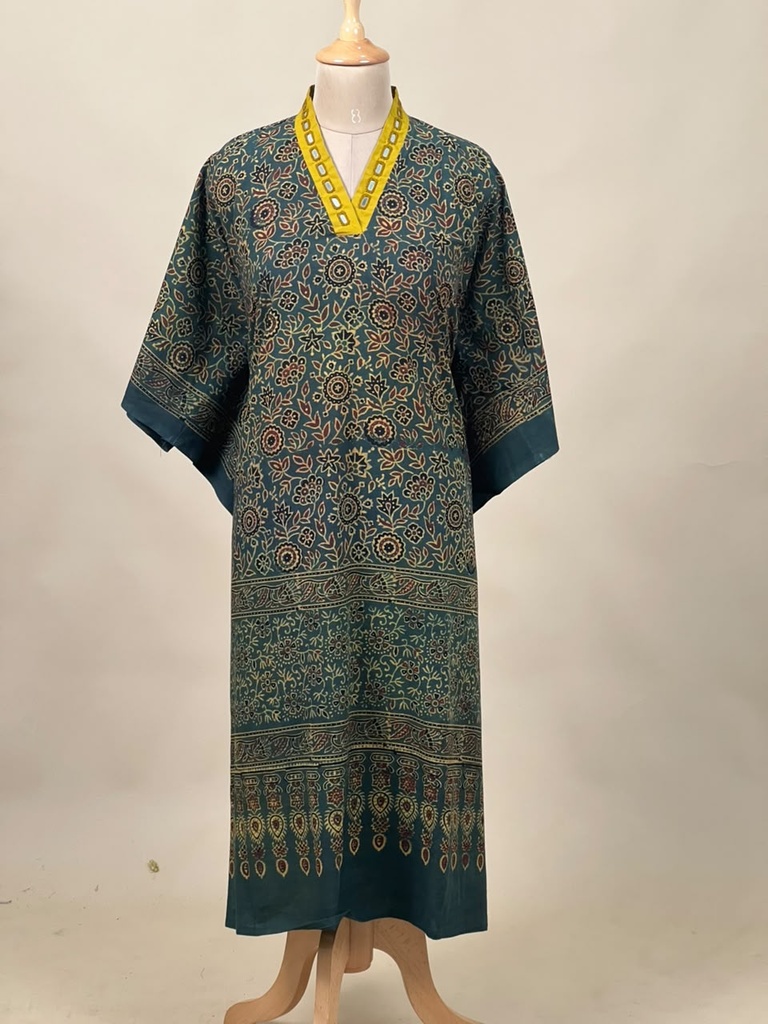 Ajrakh Cotton Kaftan 4802 GREEN 3