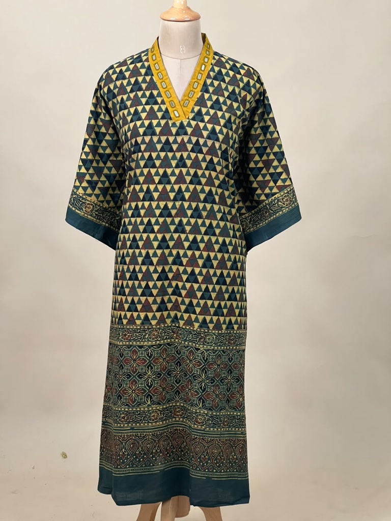 Ajrakh Cotton Kaftan 4802 YELLOW 1