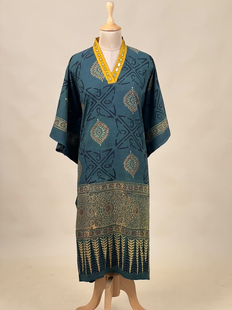 Ajrakh Cotton Kaftan 4802 GREEN 4