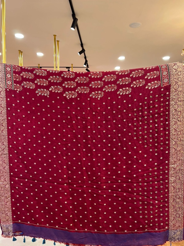Premium Ajrakh handwork Silk Saree 5036