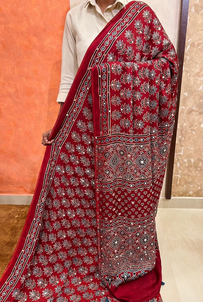 Ajrakh Modal Silk Mirror Saree 5036