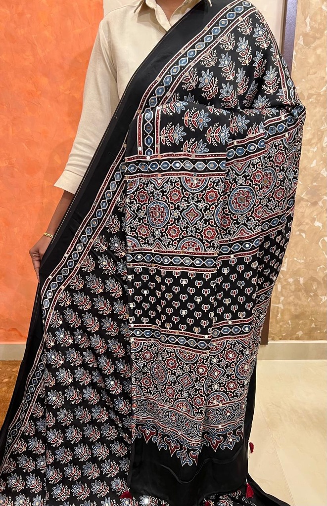 Ajrakh Modal Silk Mirror Saree 5036