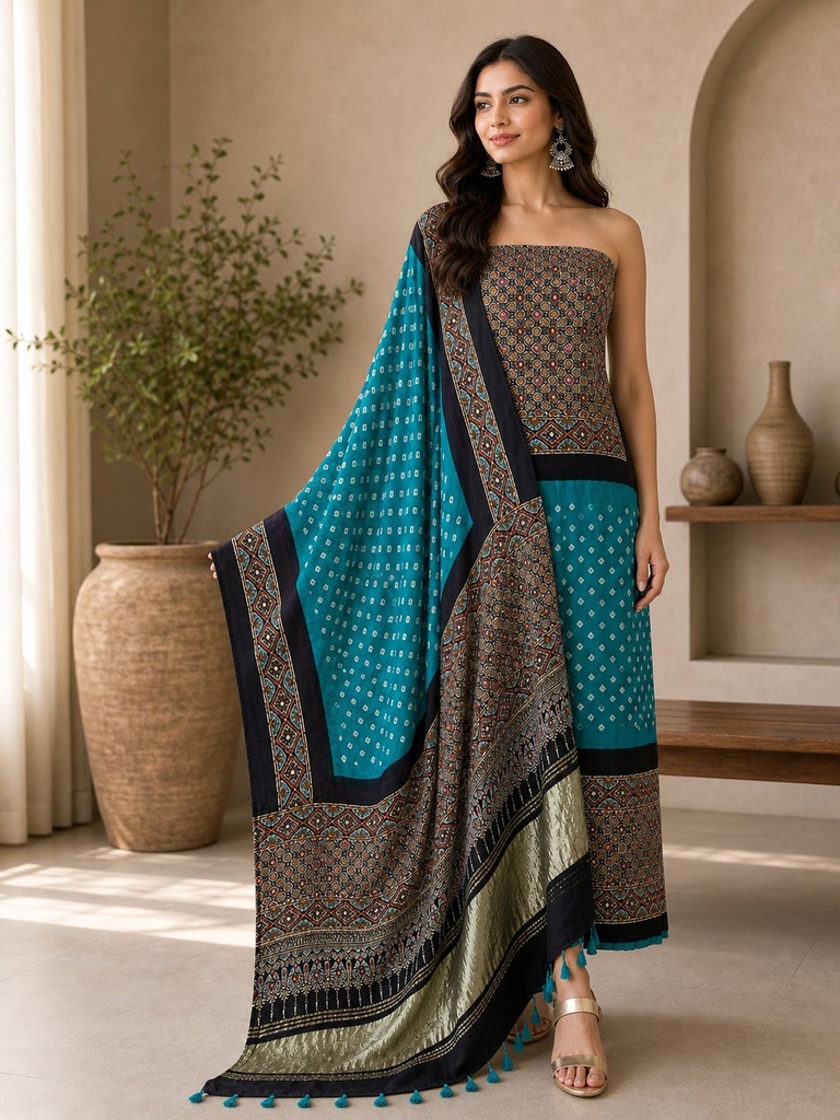 Premium Ajrakh Bandhani Suit 5012
