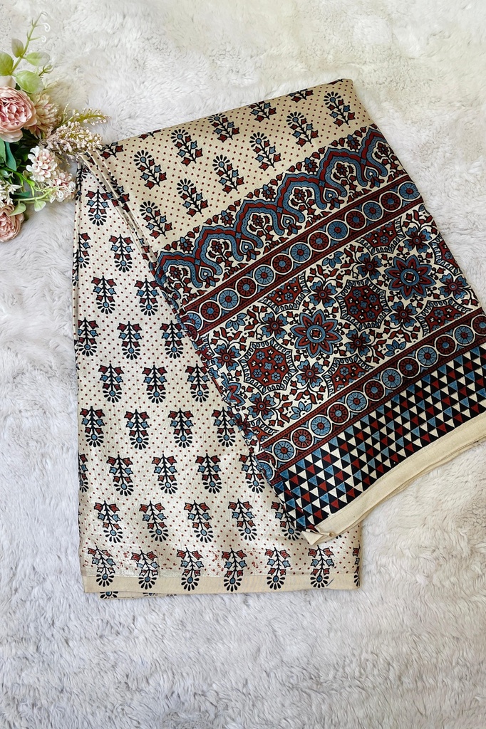 Ajrakh Handblock Printed Mashru Silk Fabric 4215
