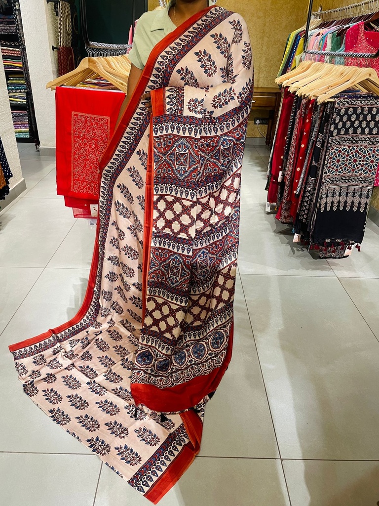 Premium Ajrakh Modal Silk Saree 4243