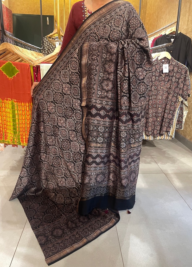 Ajrakh Maheshwari Silk Sarees 4241