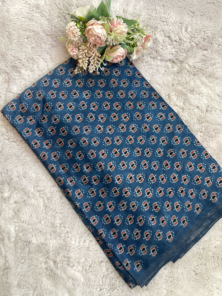 Ajrakh Handblock Printed Mashru Silk Fabric 4215