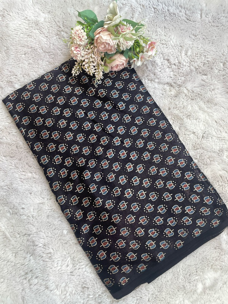 Ajrakh Handblock Printed Mashru Silk Fabric 4215