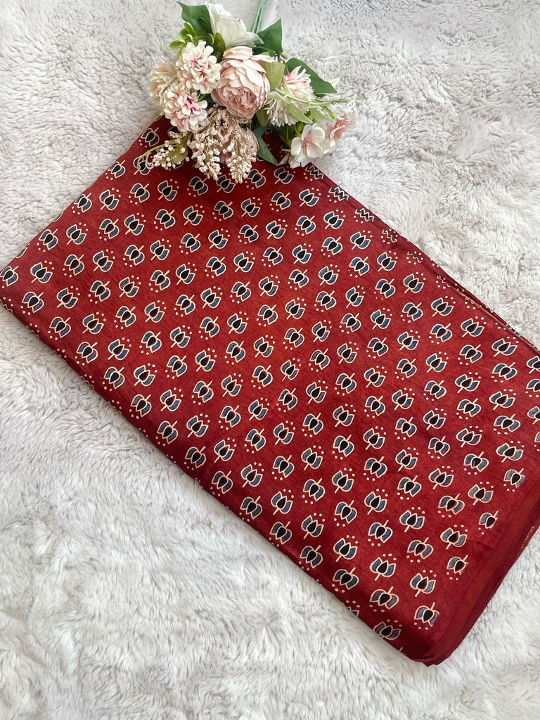 Ajrakh Handblock Printed Mashru Silk Fabric 4215