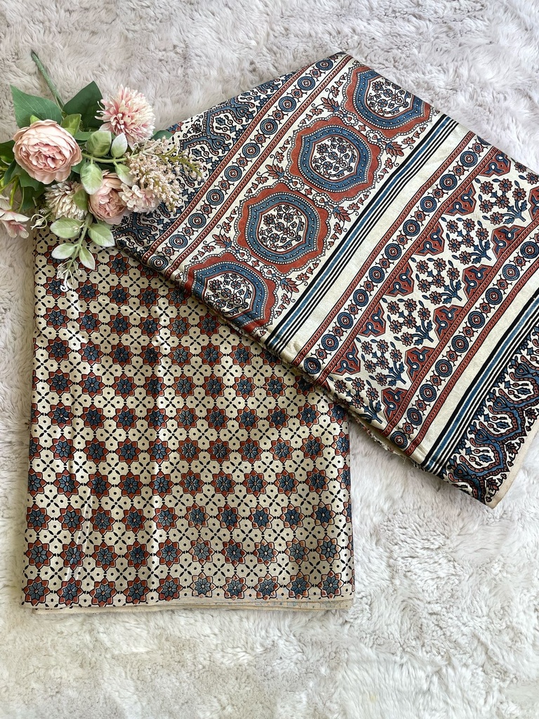 Ajrakh Handblock Printed Mashru Silk Fabric 4215