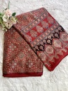 Ajrakh Handblock Printed Mashru Silk Fabric 4215
