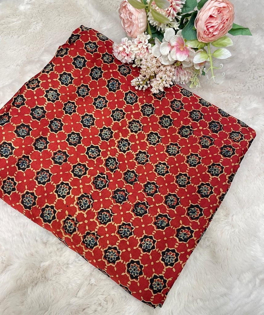 Ajrakh Handblock Printed Modal silk Fabric 5019