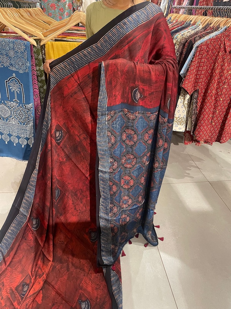 Premium Ajrakh Modal Silk Saree 4243