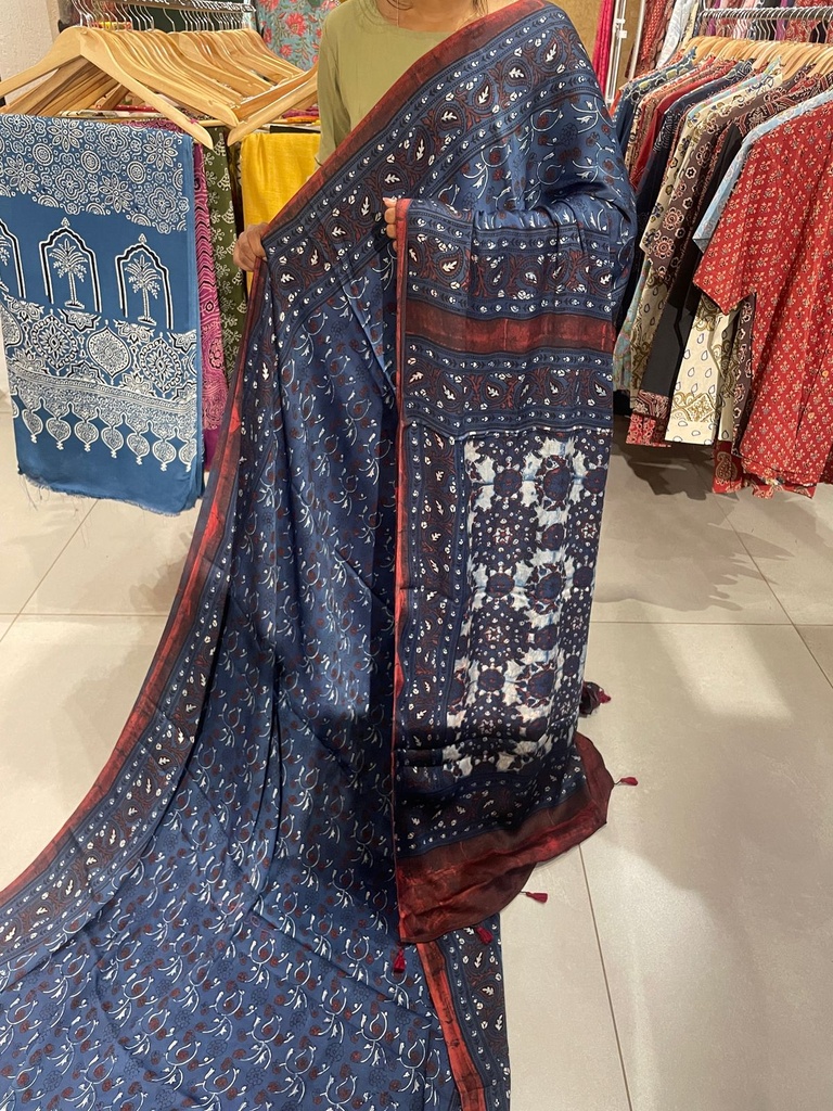 Premium Ajrakh Modal Silk Saree 4243