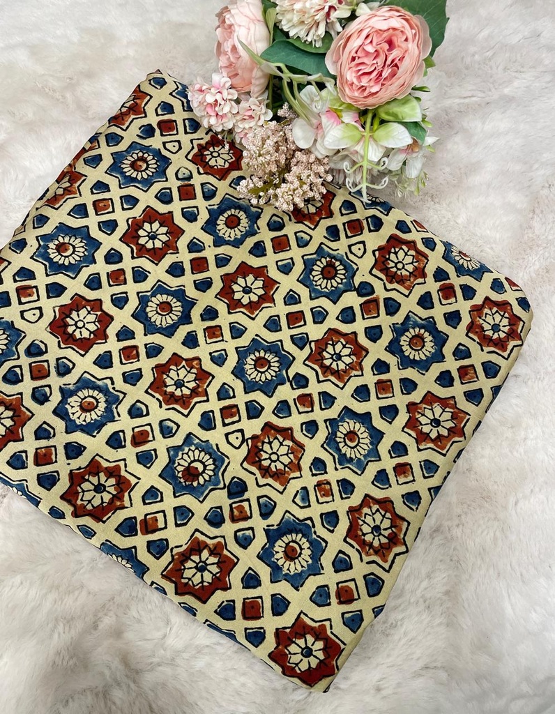 Ajrakh Handblock printed Modal Silk fabric 5019