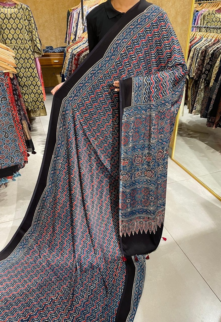 Ajrakh Modal Silk Saree 4243