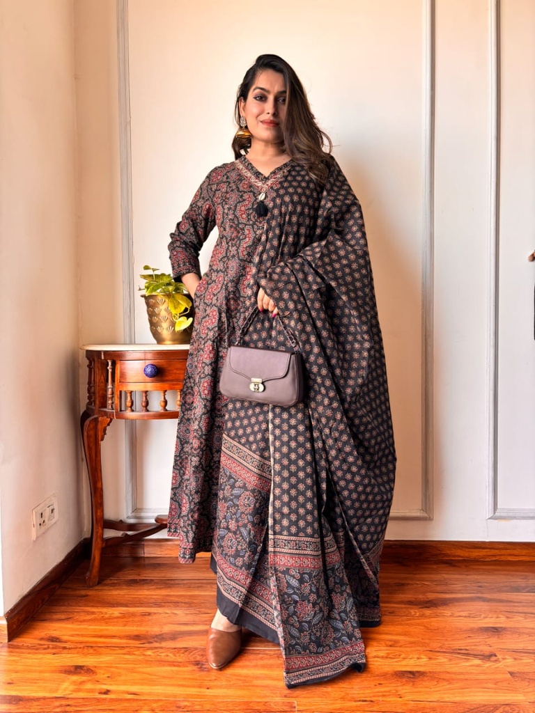 Ajrakh Anarkali Cotton Kurti Sets 5043