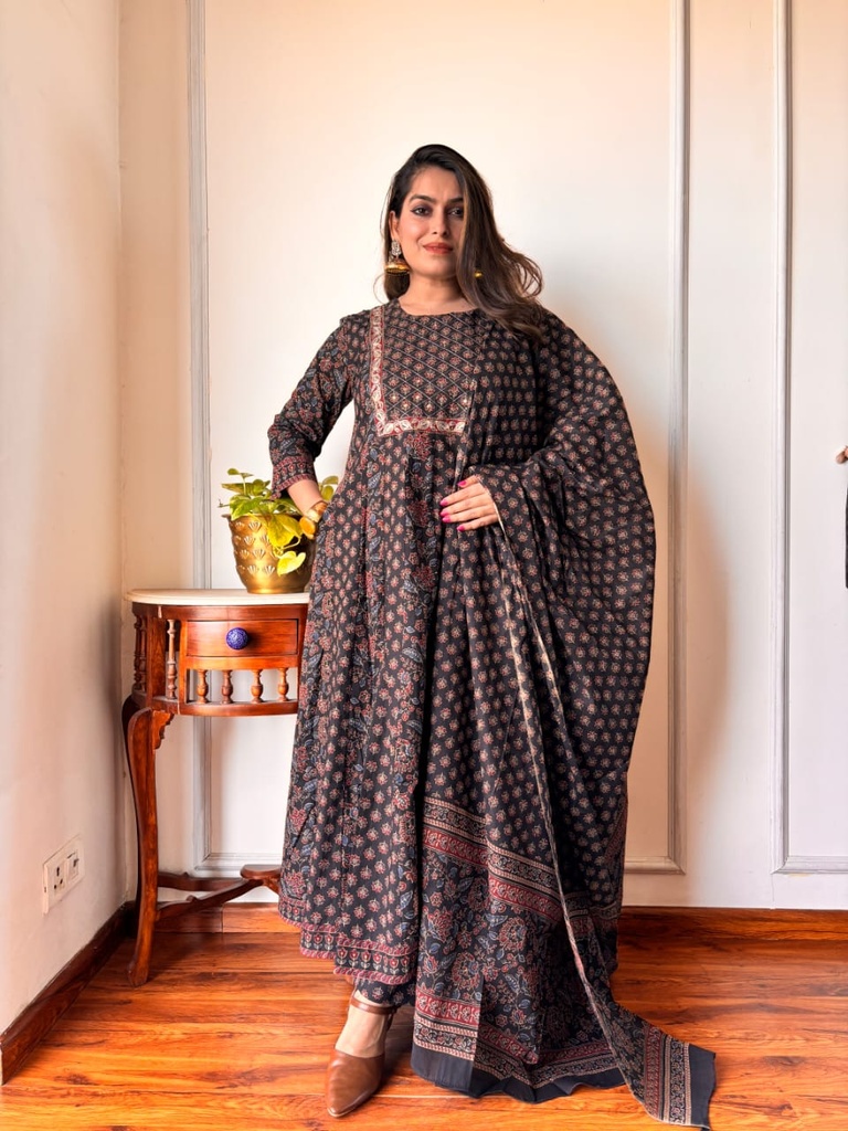 Ajrakh Anarkali Cotton Kurti Sets 5043