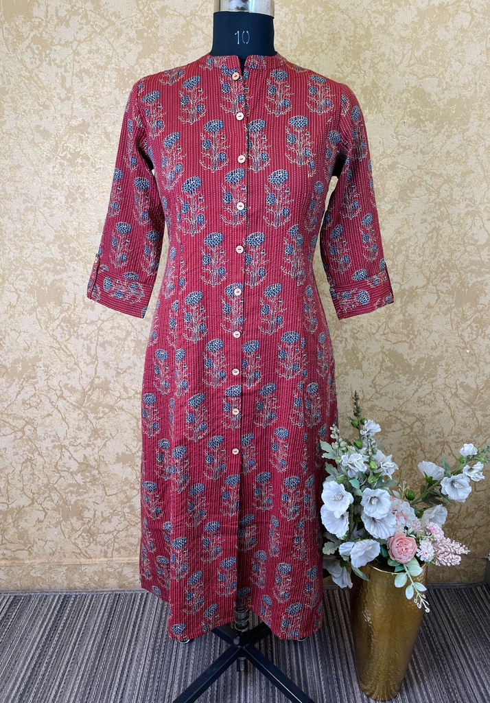 Ajrakh Kantha Cotton Kurti  5043