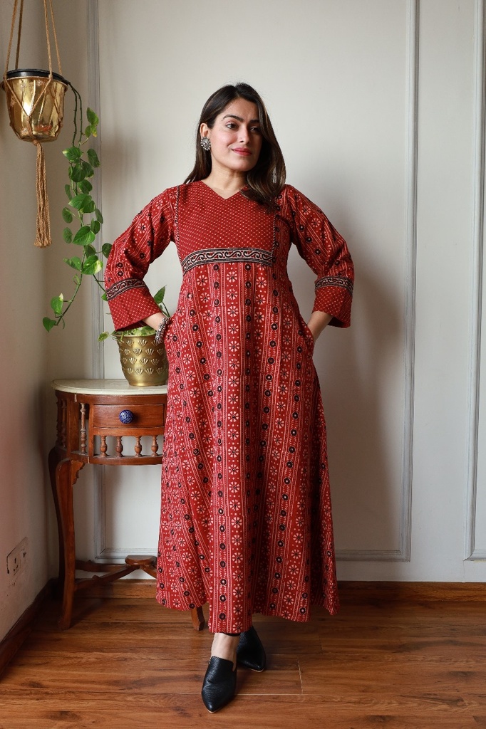 Ajrakh Aline Cotton Kurti  5043