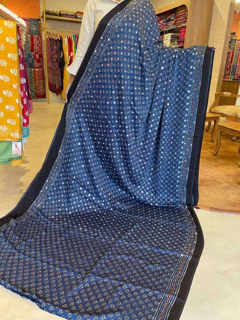 Ajrakh Mirror Saree 5036