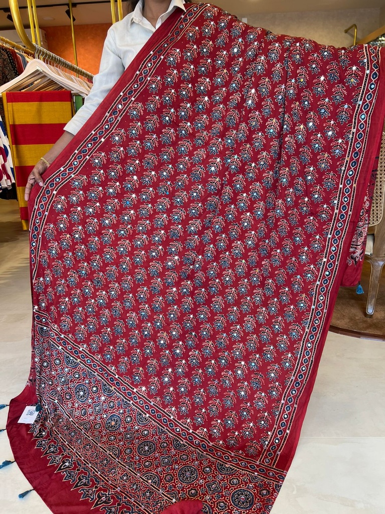 Ajrakh Modal Mirror Work Dupatta 5035