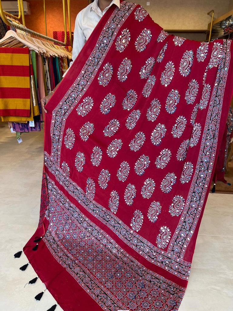 Ajrakh Modal Mirror Work Dupatta 5035
